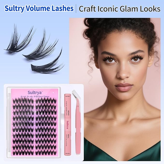 DIY Eyelash Extensions Kit False Eyelashes Lash Clusters Volume Lashes Thick Fluff Individual 140pcs Cluster Voluminous C Curl Wispy Fake Faux Mink for Dramatic Look Bond Seal Tweezer (8-15mm)