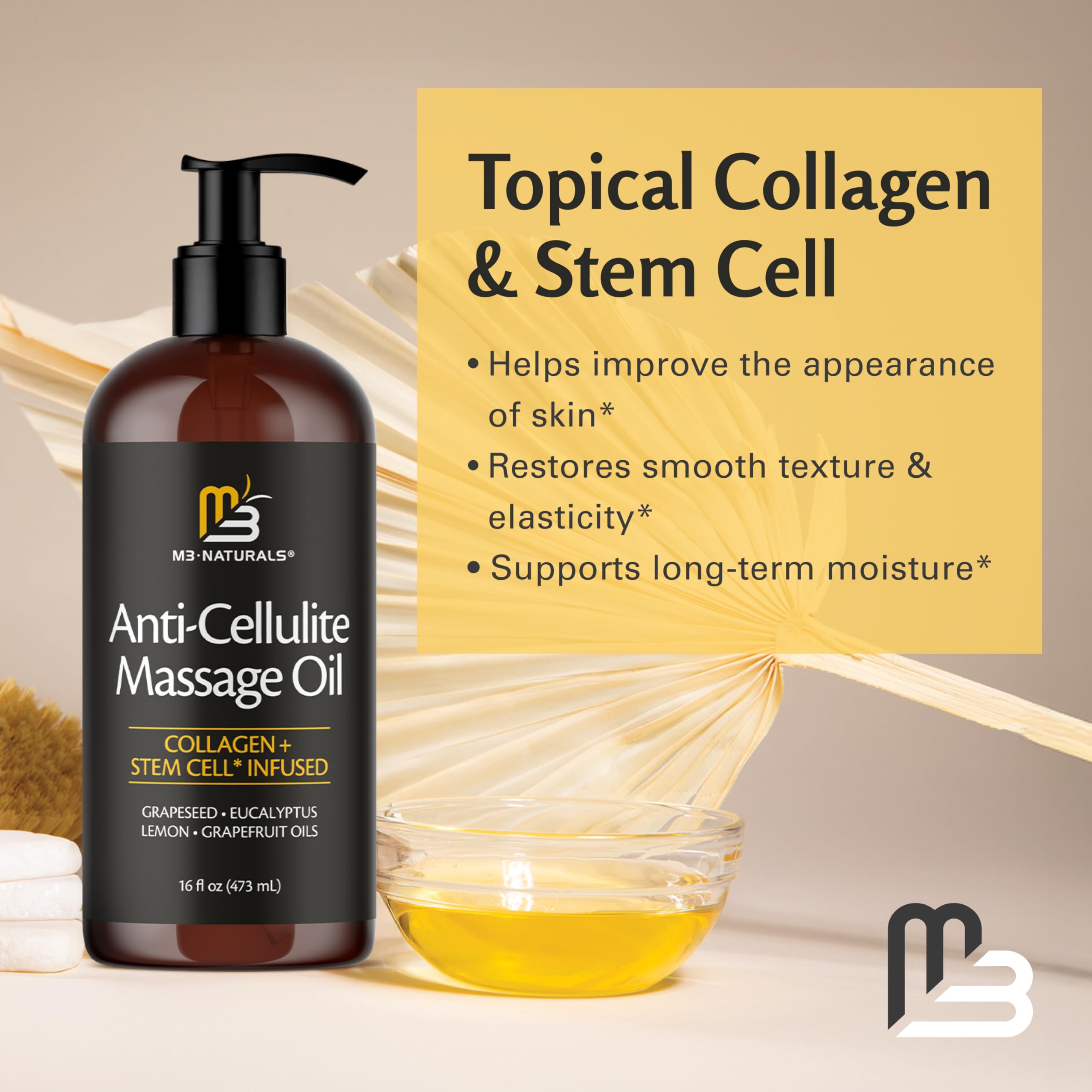 Firming Body Massage Oil with Collagen for Cellulite, 16 fl oz by M3