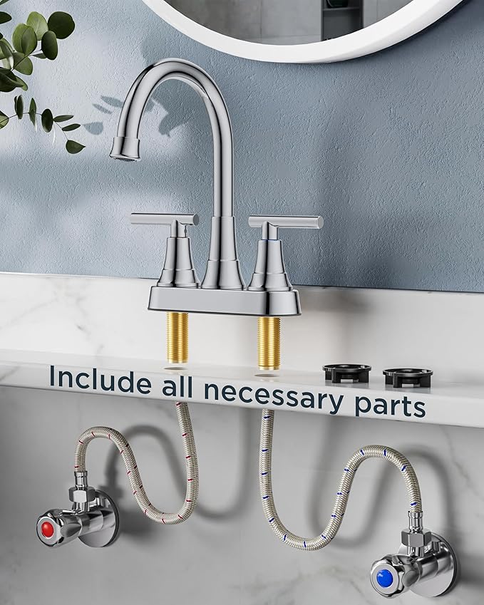 FORIOUS 4 Inch Bathroom Faucets for Sink 2 or 3 Hole, Chrome Centerset Bathroom Sink Faucet with Pop up Drain and cUPC Hose, 360° spout, Two Handles for Restroom,Vanity, RV Remodel