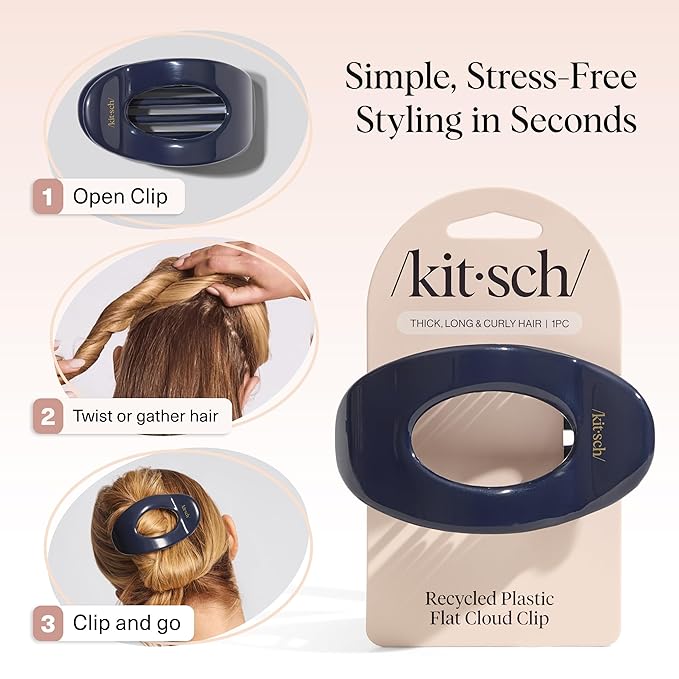Kitsch Large Flat Claw Clips for Women - Stylish Flat Hair Clips, Strong Hold for Thick & Fine Hair | Non-Slip for Secure, Comfortable All-Day Wear - Blue Orchid, 1pc
