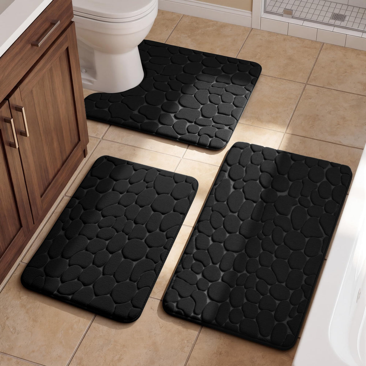 YIHOUSE Bathroom Rugs Mat Set, Memory Foam Bath Mat 5 Piece Dark Grey