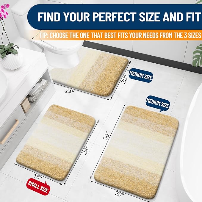 OLANLY Bathroom Rug Set 2 Piece, Soft Absorbent Microfiber Bath Mats and U-Shaped Contour Toilet Rug, Non-Slip, Machine Wash Dry, Plush Shaggy Bath Mats for Bathroom (24"x16"+24"x20", Light Yellow)