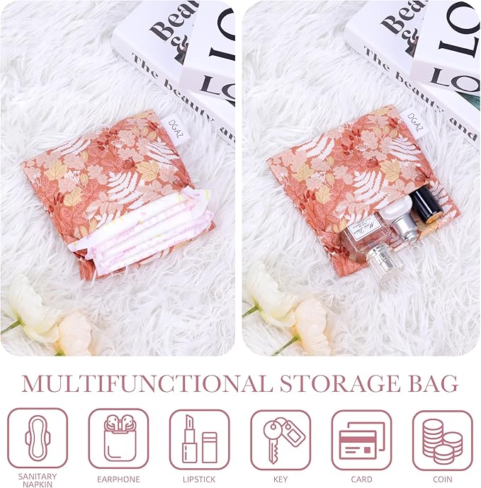 DGAZ Sanitary Napkin Storage Bag, Period Bag for Teen Aged Girls, Portable Period Bag for Panty Liners/Menstrual Cup/Small Tampons，Mini Makeup Bag for Purse(Austere Red)