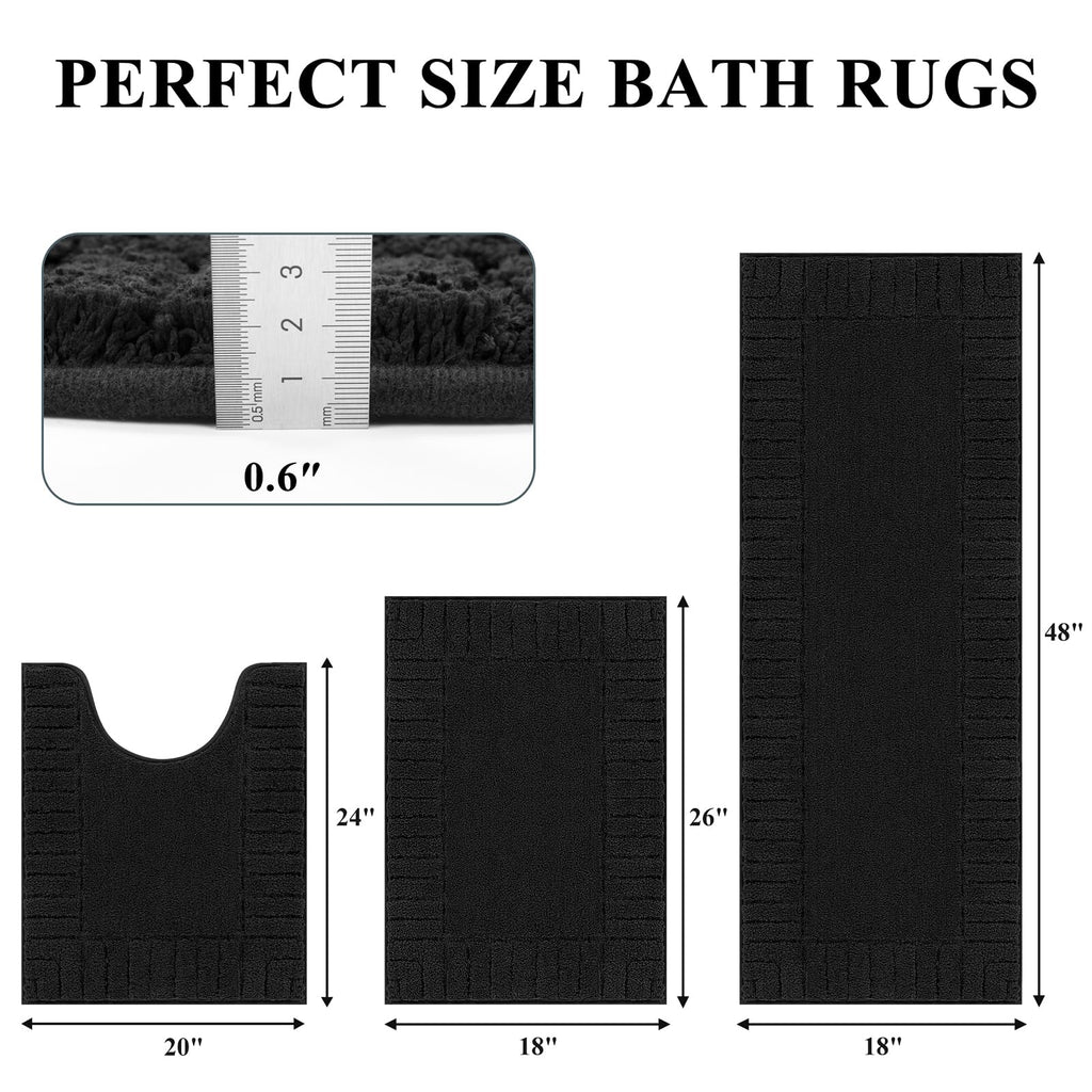 Pauwer Bathroom Rugs Sets 3 Piece, Microfiber Bath Mat Set, Black