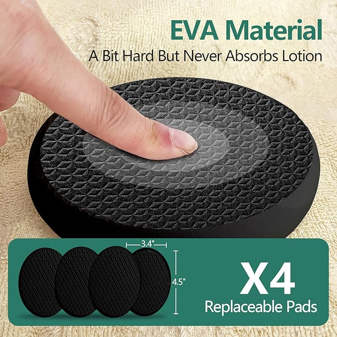 Svarvns Back Lotion Applicator with 4 Replaceable Pads, Lotion Applicator for Back Self Elderly, Women, Cream Medicine Applicator with 17" Curved Handle Easy to Target Back and Feet, Black