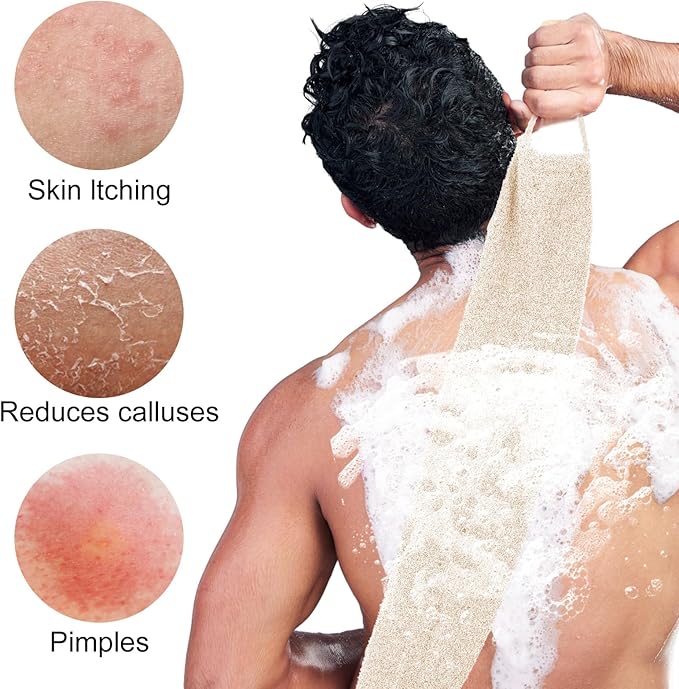 COMNICO 2pcs Exfoliating Back Scrubber, Nylon Shower Bath Exfoliator Extended Length Body Scrub Towel Stretchable Pull Korean Washcloth Strap with Handles