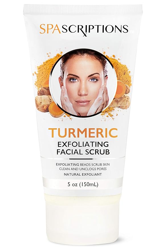 SpaScriptions Turmeric Exfoliating Facial Scrub - Glowing Face Scrub with Natural Exfoliants For Deep Pore Cleansing, Dark Spots, Dull Skin, Blackheads, & Uneven Tone, Ideal for Acne Prone Skin, 5 oz