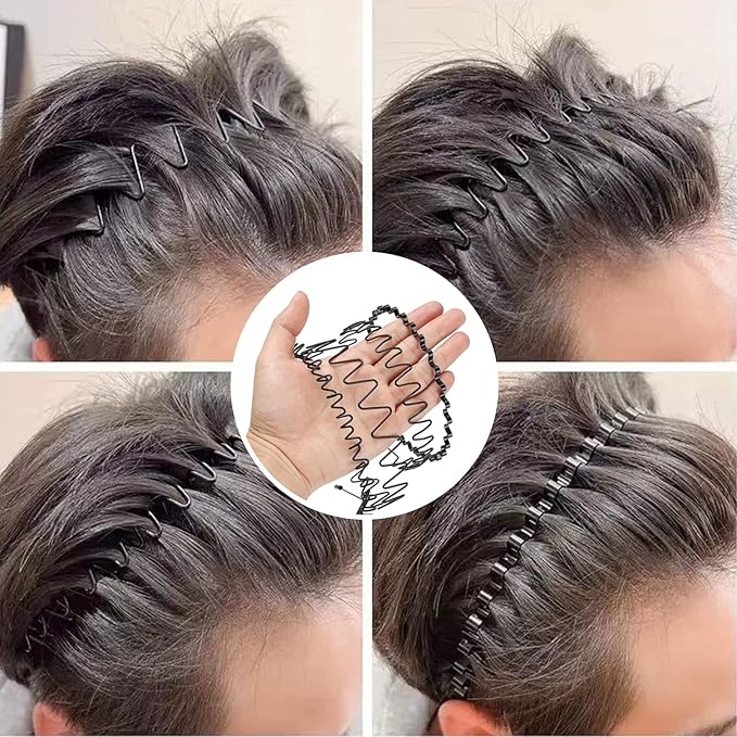 WantGor Metal Headbands for Women Men, Fashion Unisex Black Hairband Sports Headwear Hair Hoop Hair Accessories for Home, Outdoor (6 Pack)