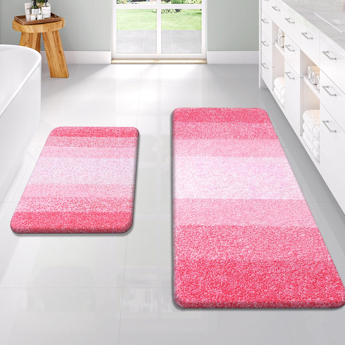 OLANLY Micorfiber Bathroom Rug Set 2 Piece, Soft Absorbent Bath Mats, Red