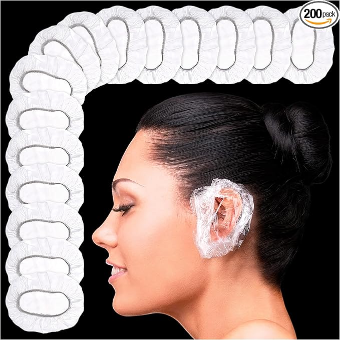 200 Pcs Ear Shower Caps Disposable, Stretch Up From 1.9" To 4.6" - Lightweight & Disposable Ear Covers for Shower to Protect Ears from Water Splashes - Suitable During Showers, Baths and Hair Coloring