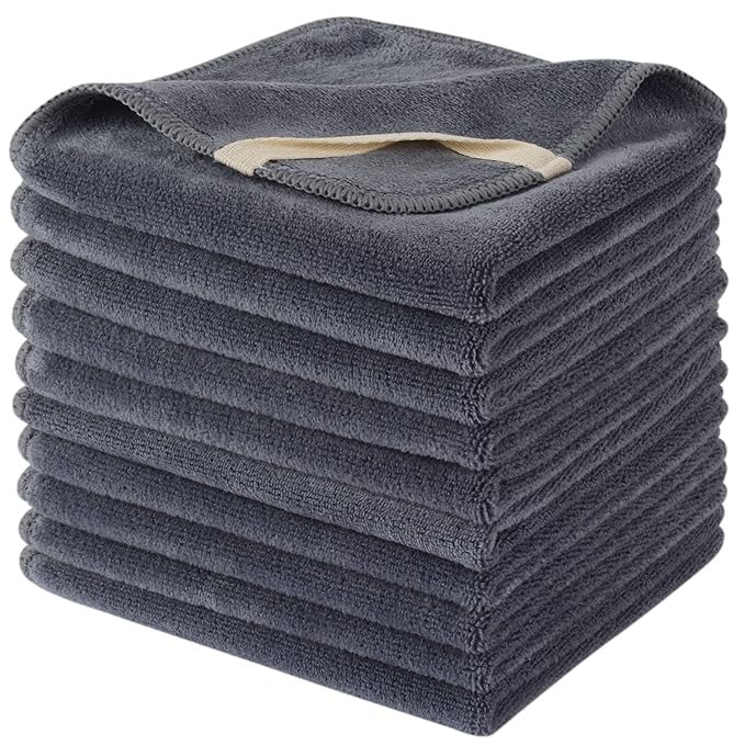 Microfiber Facial Cloths Fast Drying Washcloth 12inch x 12inch Grey 10 pack