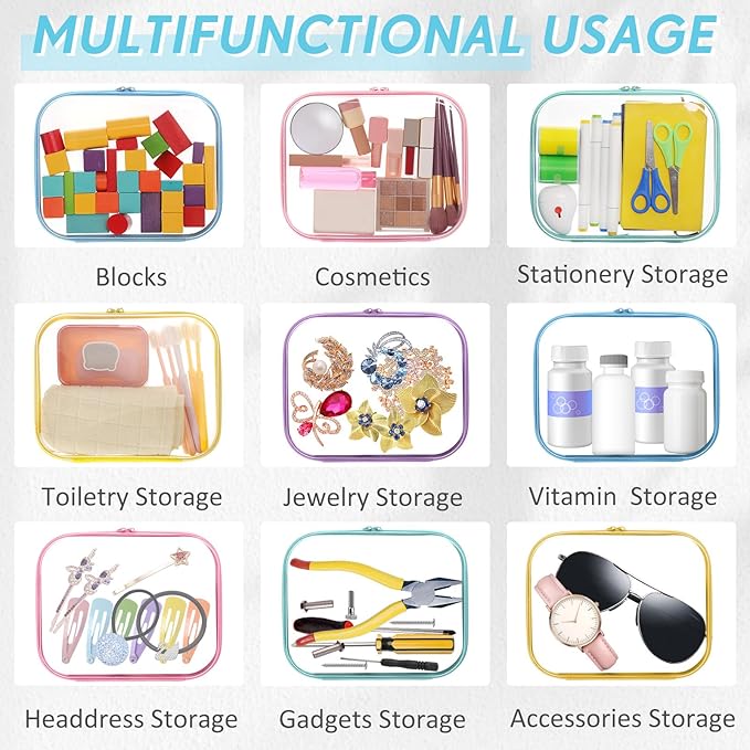 Sanwuta 10 Pcs Hard Zipper Case Clear Hard Pouches Plastic Zipper Pencil Portable Box Toy Storage Bins Plastic Container for Travel Toiletry Office Cosmetic Block Puzzle Organizer (M,Macaron Color)