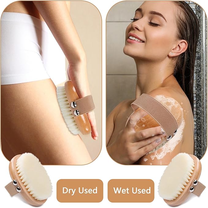 OWIIZI Dry Brushing Body Brush Wooden Body Scrubber Exfoliator