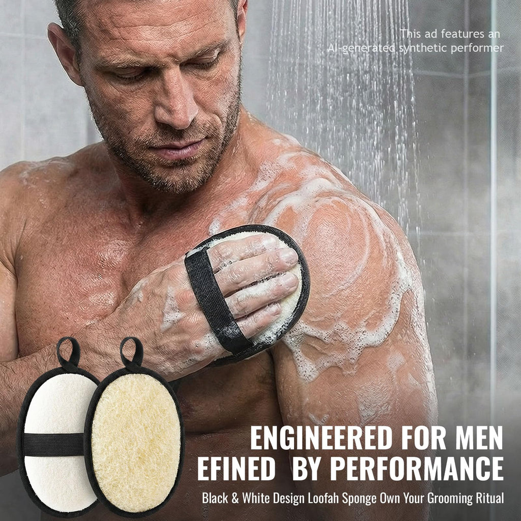 RIYNIBIY Shower Loofah for Men, Natural Loofah Sponge, Mens Loofah 2 Pack