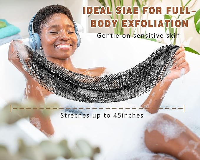2 Pack African Net Sponge Exfoliating Body Scrubber Bath Sponge for Daily Use (2Black)