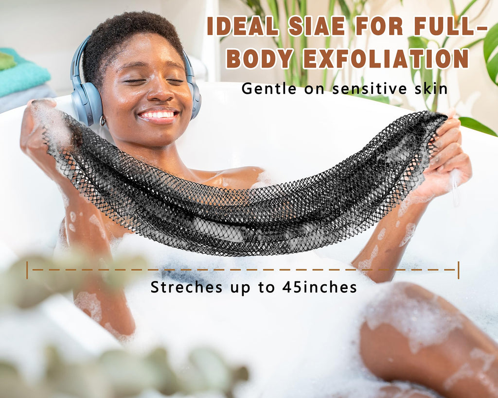 2 Pack African Net Sponge Exfoliating Body Scrubber Bath Sponge for Daily Use (2Black)