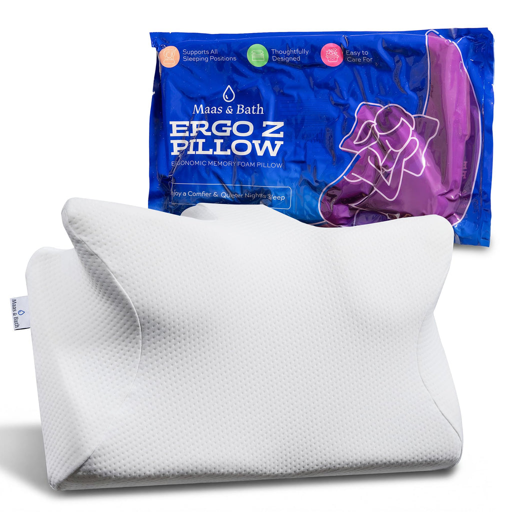 MAAS & BATH Ergo Z Pillow - 2-in-1 Ergonomic Pillow Made for Any Sleep Position, Breathable 100% Memory Foam, Inner Cover, Lightweight, Non-Toxic, Odorless Sleep-Friendly Support
