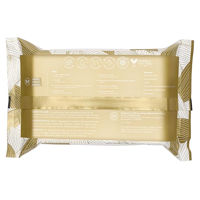 The Honest Company Hypoallergenic Flushable Wipes for Sensitive Skin, Gilded Wings, 126 Count