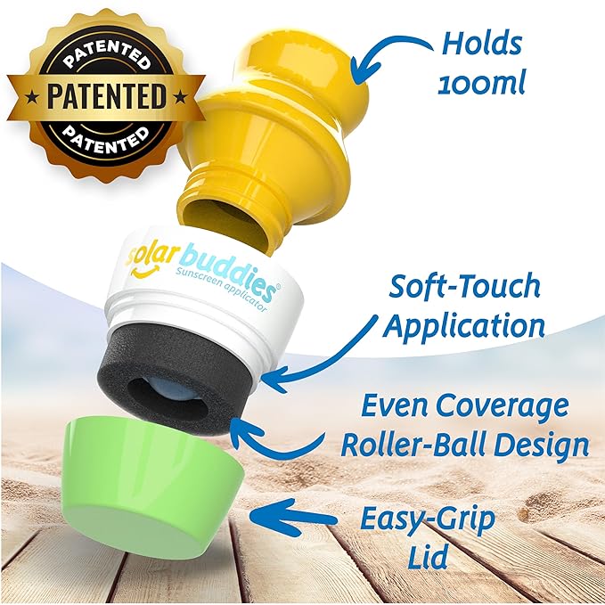 Solar Buddies Sunscreen Applicator - Single Green - Refillable Roll on Sponge Sunscreen, Suncream & Lotion Applicator For Kids, Adults & Families - Holds 3.4fl oz, Perfect Size for Travel