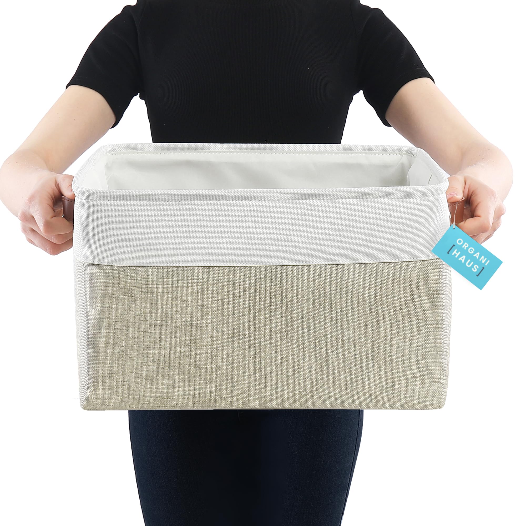 OrganiHaus 16x12.5in Storage Baskets, 3 Pack - Fabric Bins for Shelves