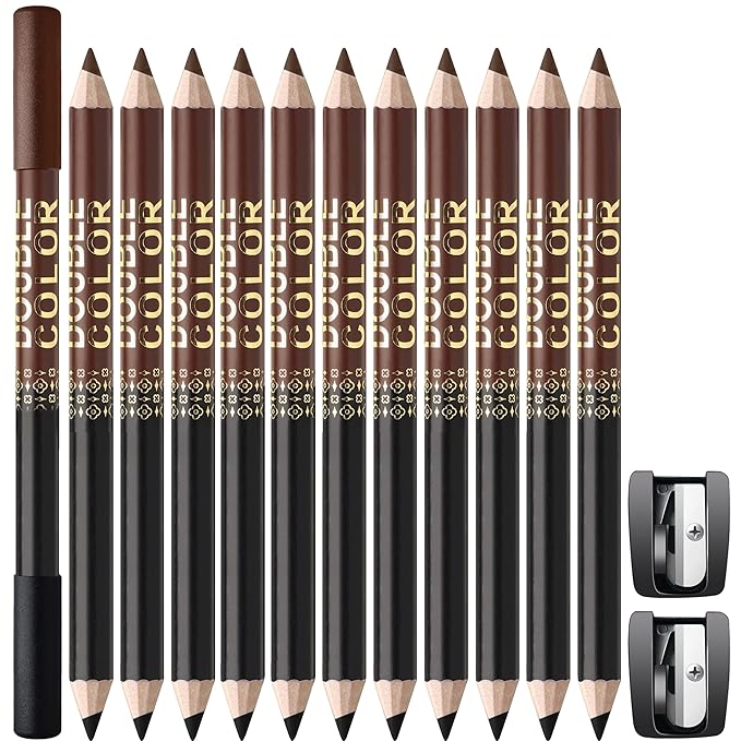Noerrors 12Pcs Barber Pencil Set Hairline Enhancement Pencils Kit for Lineup Magic Beard Shaping Beard Guide Pen with Sharpener Barber Chalk for Beard Makeup Design for Men Black Tan Brown