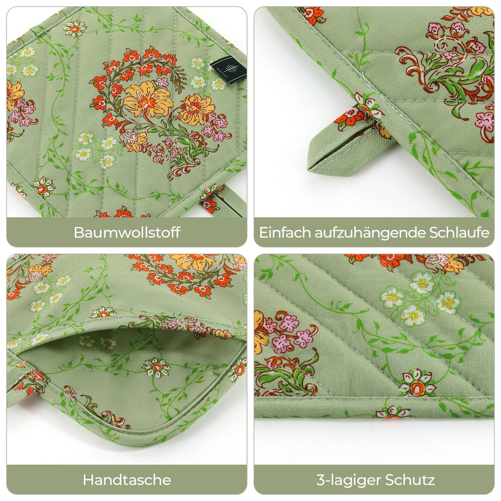 BONTHEE Pot Holders for Kitchen Heat Resistant Hot Pads for Countertops Oven Pot Holders Cotton Potholders for Kitchen Cooking Baking (Sweet Flowers)