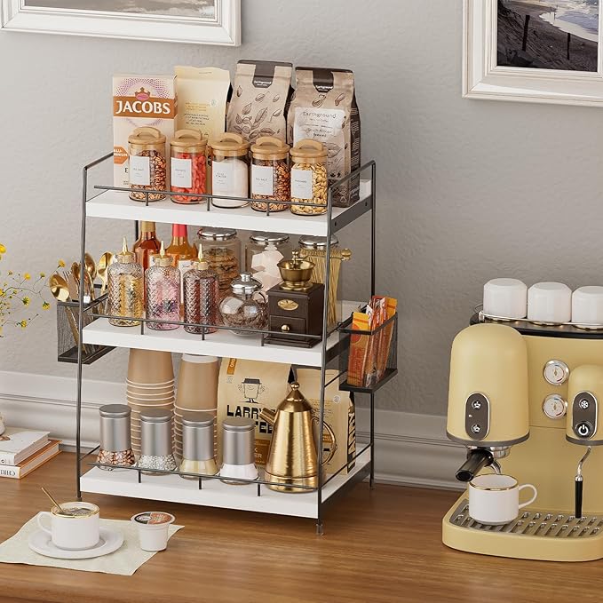 BSTSLL Bathroom Counter Organizer,Bathroom Countertop Organizer with Baskets,Vanity Organizers,Counter Shelf,Countertop Storage, Makeup Organizers(White)