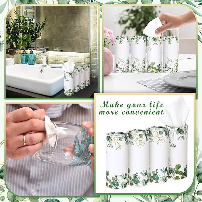 Fourluoo 12 Pack Car Tissue Cylinder Holder Bulk with 3 Ply Facial Tissues, Round Napkin Holders for Car Cup Holder Cylinder Travel Paper Tubes Bulk Round Napkin Boxes Packs(Eucalyptus)