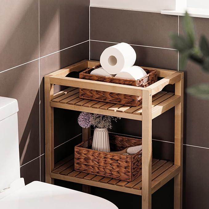 UBBCARE Storage Baskets with Label, Wicker Pantry Baskets for Shelves, Waterproof Woven Basket for Organizing, 2-Pack Plastic Rectangle Organizers with Handles, Light Brown (10L×8H×4W)
