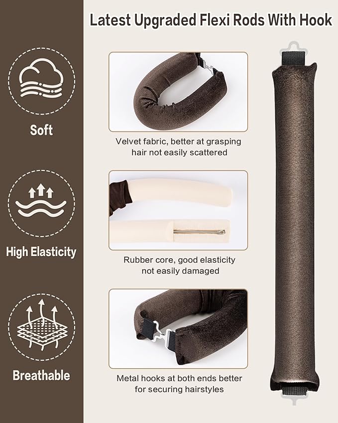 Seritant Heatless Curls Overnight with Satin Head Scarf, Velvet Hair Rollers for Blowout Look, No Heat Curling Rod for Long Thick Hair, Soft Sleep In Flexi Rods