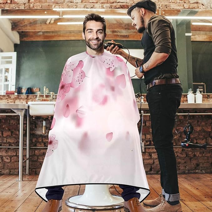 visesunny Barber Cape Pink Cherry Blossom Polyester Hair Cutting Salon Cape Apron Anti-Static Haircut Water-Resistant Shaving Cloth Beard Shaving Bib Hairdressing Cape