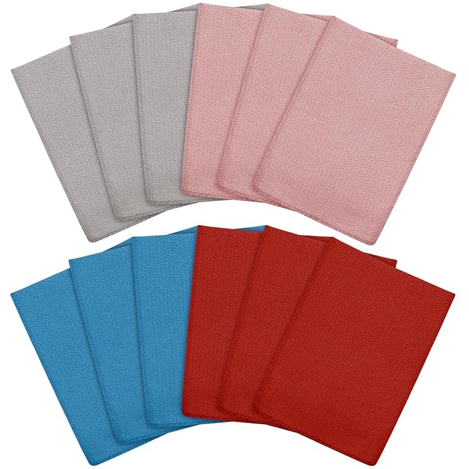 Tatuo 12 Pack Korean Exfoliating Mitt & Cloth, Viscose Rayon Dead Skin Remover Washcloth, Multi Color Body Scrub Towel for Shower Spa Travel(Small,Pink, Brick Red, Gray, Blue)