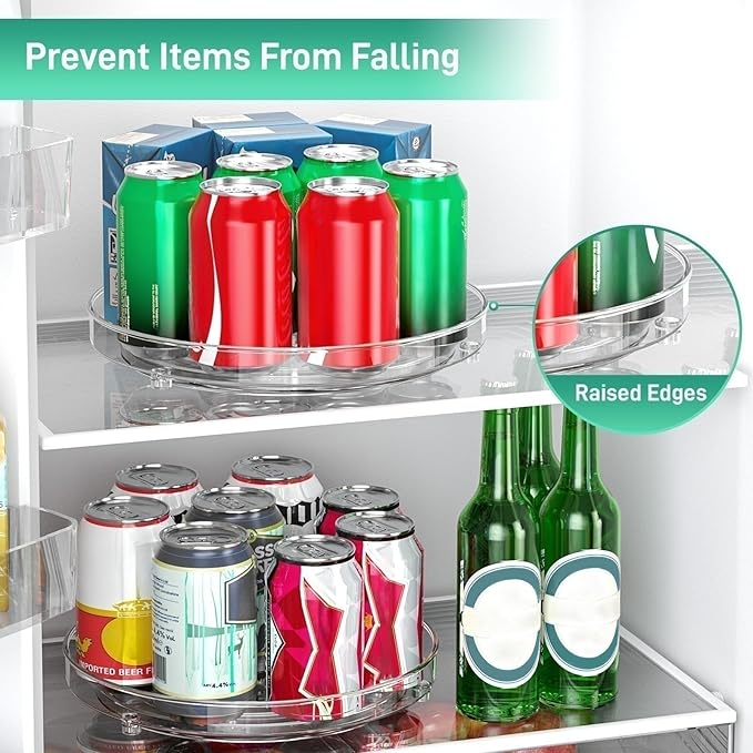 2 Pack Lazy Susan Organizer, 9.5 Inch Lazy Susan Turntable for Cabinet, Refrigerator Organizer for Pantry Organizers and Storage, Non-Skid Fridge Organizer