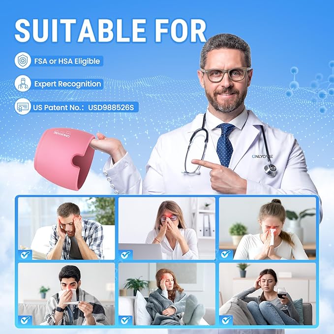 ONLYCARE Migraine Relief Cap,Soothing Migraine Mask,Upgraded Odorless Gel Ice Head Wrap, Hot and Cold Therapy, Headache Ice Pack for Tension and Stress(Black & Pink, 2 Count)