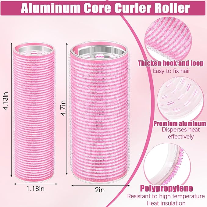 WILLBOND 4 Pcs Long Hair Rollers for Bangs Aluminum Core Curlers Thermal Self Grip Roller for Long and Medium Hair Women Hairstyle(4.7 x 2 Inch, 4.1 x 1.2 Inch,Light Pink)