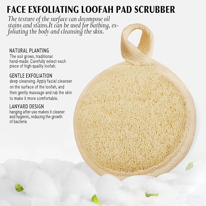 Natural Loofah Exfoliating Face Scrubber (4Pack), Facial Scrubber Loofa Pads,Clean Blackheads Without Hurting The Skin, Luffa for Women and Men