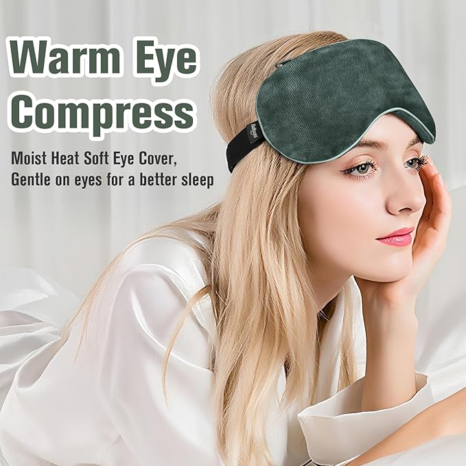 BeHoomi Heated Eye Mask, Weighted Sleep Mask Warm Compress for Eyes, Cooling Eye Mask for Sleeping, Reusable Eye Masks for Home, Office, Hot and Cold for Eye Relaxation, Gifts for Women (Grey)