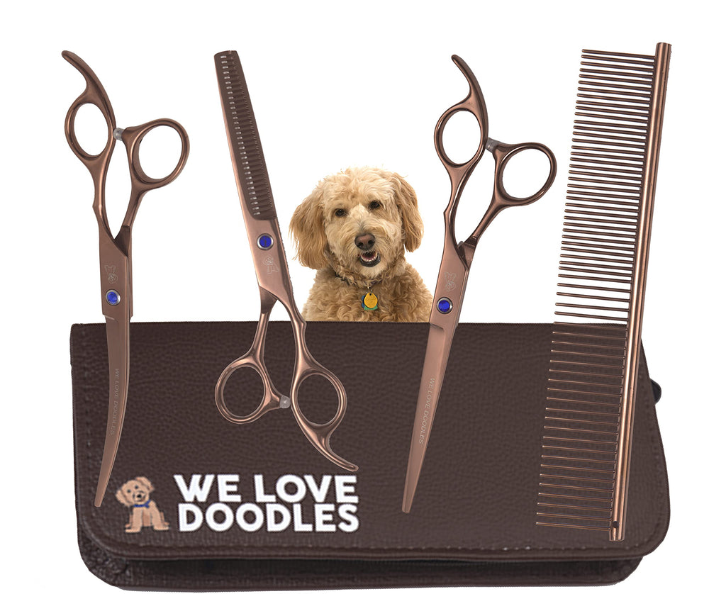 Dog Grooming Scissors Kit, 4 Pieces, Curved, Straight & Thinning Shears Set