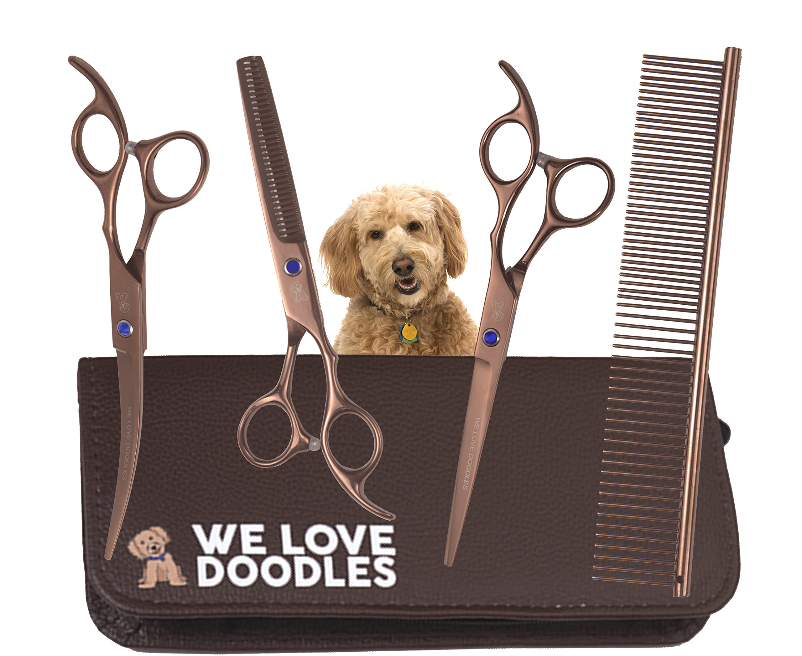 Dog Grooming Scissors Kit, 4 Pieces, Curved, Straight & Thinning Shears Set