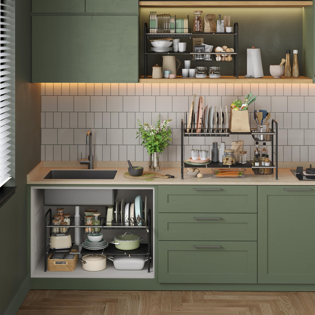 NETEL Expandable Under Sink Organizer，Pot and pan Organizer Under Cabinet