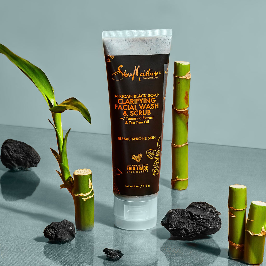 Sheamoisture Facial Wash and Scrub for Blemish Prone Skin African Black Soap to Clarify Skin 4 oz
