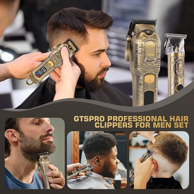 GTSPROProfessional Hair Clippers & Beard Trimmer Set for Men – Cordless Barber Clippers with LCD Display, Precision Trimmer & Travel Case – Gifts for Men Husband Father