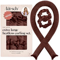 Kitsch Satin Heatless Curlers Set – Heatless Curls Overnight w/ 34" Hair Waver & 2 Satin Hair Scrunchies, Comfortable Hair Curlers to Sleep In for Frizz-Free, No Heat Damage Styling - Chocolate