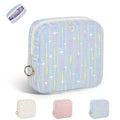 Playexen Period Bag for Teen Girls, Colorful Lines Sanitary Napkin Storage Bag, Menstrual Pad Pouches Tampon Holder for Purse (Blue)