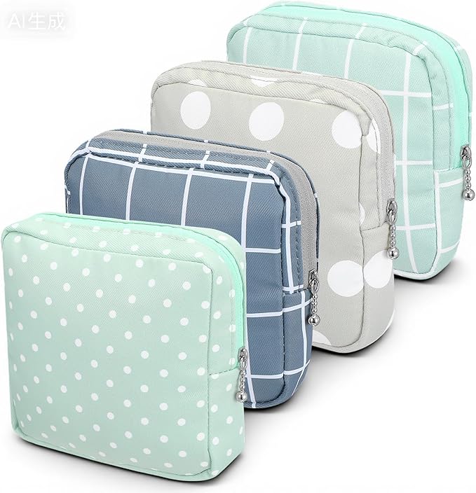 LIQWEI 4 Pcs Sanitary Napkin Storage Bags, Period Bag, Portable Menstrual Cup Pouches Nursing Pad Holder Tampon Bags for Girls&Women