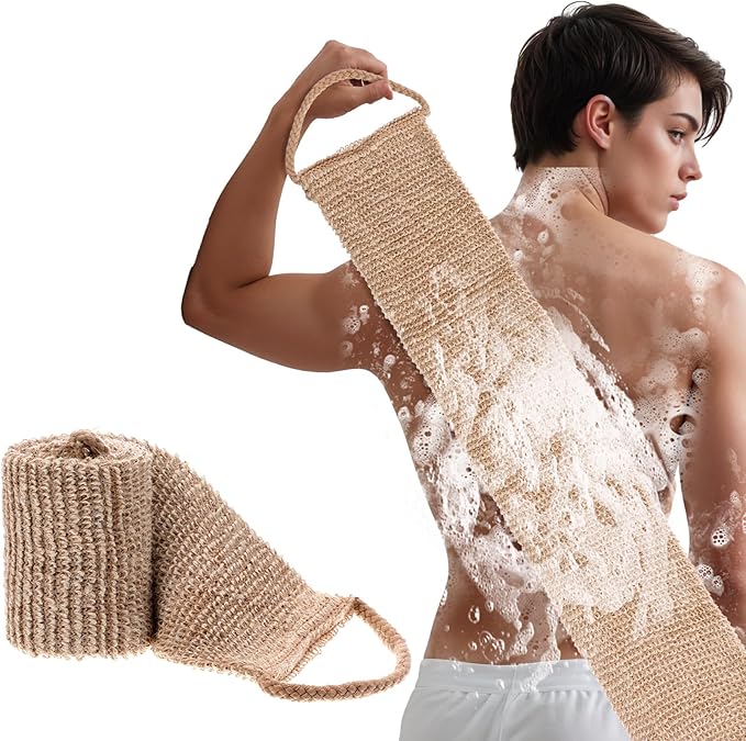 Wanmu Extra Rough Exfoliating Back Scrubber, Large Natural Exfoliation Washcloth, Long Durable Body Scrubber for Men Women Workers Athletes Daily Deep Cleansing Shower Bath Wash