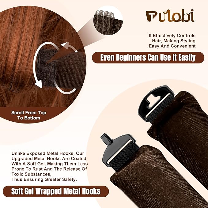 TULOBI 3 Pcs Heatless Curls Overnight - Velvet Heatless Hair Curler with Satin Scarf, Overnight Jumbo Rods, Blowout Hair Curlers to Sleep in for Fine/Thick/Long Hair (Brown)