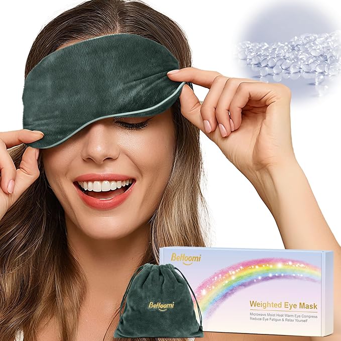 BeHoomi Heated Eye Mask, Weighted Sleep Mask Warm Compress for Eyes, Cooling Eye Mask for Sleeping, Reusable Eye Masks for Home, Office, Hot and Cold for Eye Relaxation, Gifts for Women (Grey)