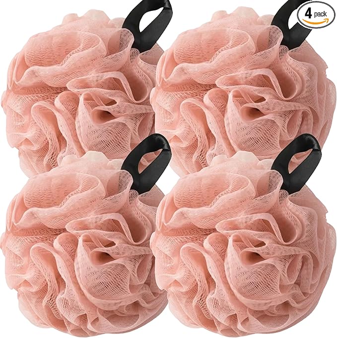 Loofah Sponges for Shower,Exfoliating Cleaning Bath Loofa Body Scrubber Balls for Women Men Washing,All Pink 4 Pack
