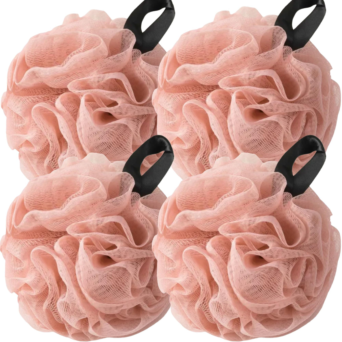 Loofah Sponges for Shower,Exfoliating Cleaning Bath Loofa Body Scrubber Balls for Women Men Washing,All Black 4 Pack